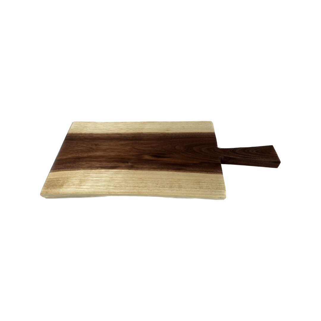 horizontal and angled walnut cheese board with handle